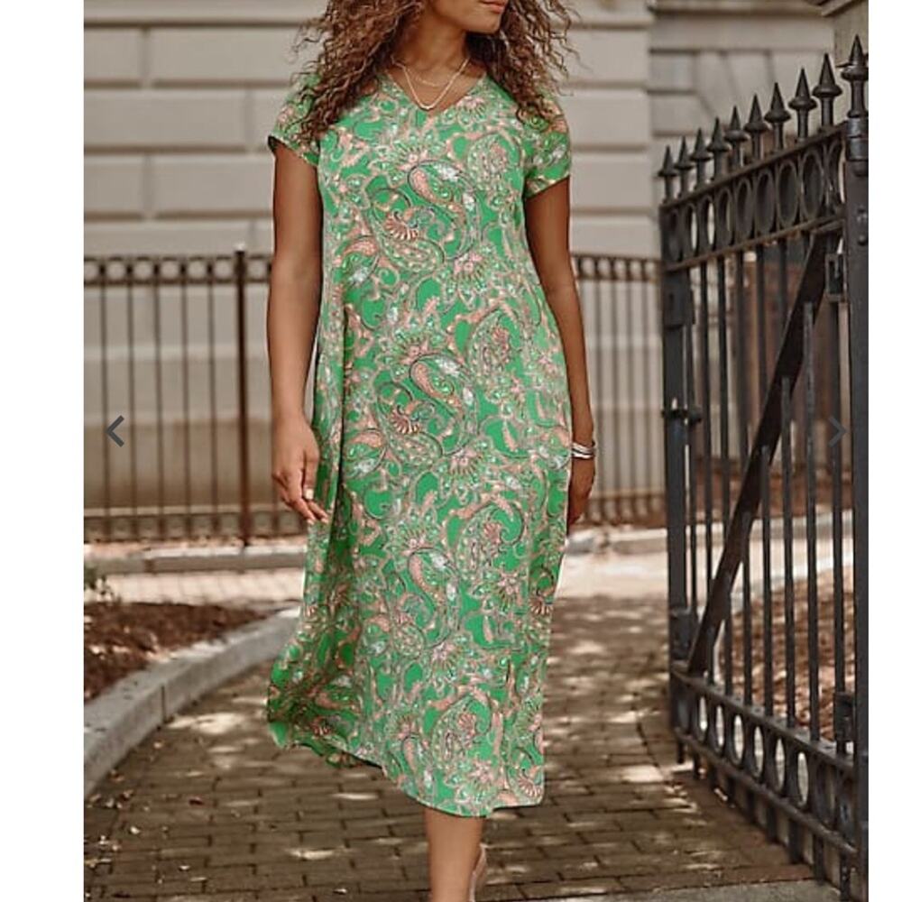 J. Jill Wearever Princess Seamed Midi Dress in Leaf Green - NEW - Size Small